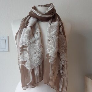 Franco Ferrari Silk Blend Scarf Wrap Shawl Floral Print Rare Vintage 63" × 17"